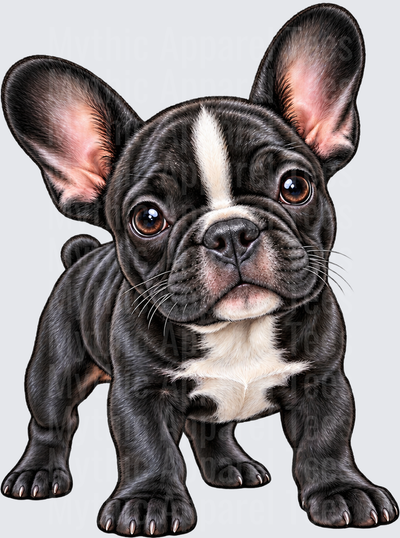 French Bulldog Brindle Puppy with Big Ears and White Chest Marking Realistic Illustration