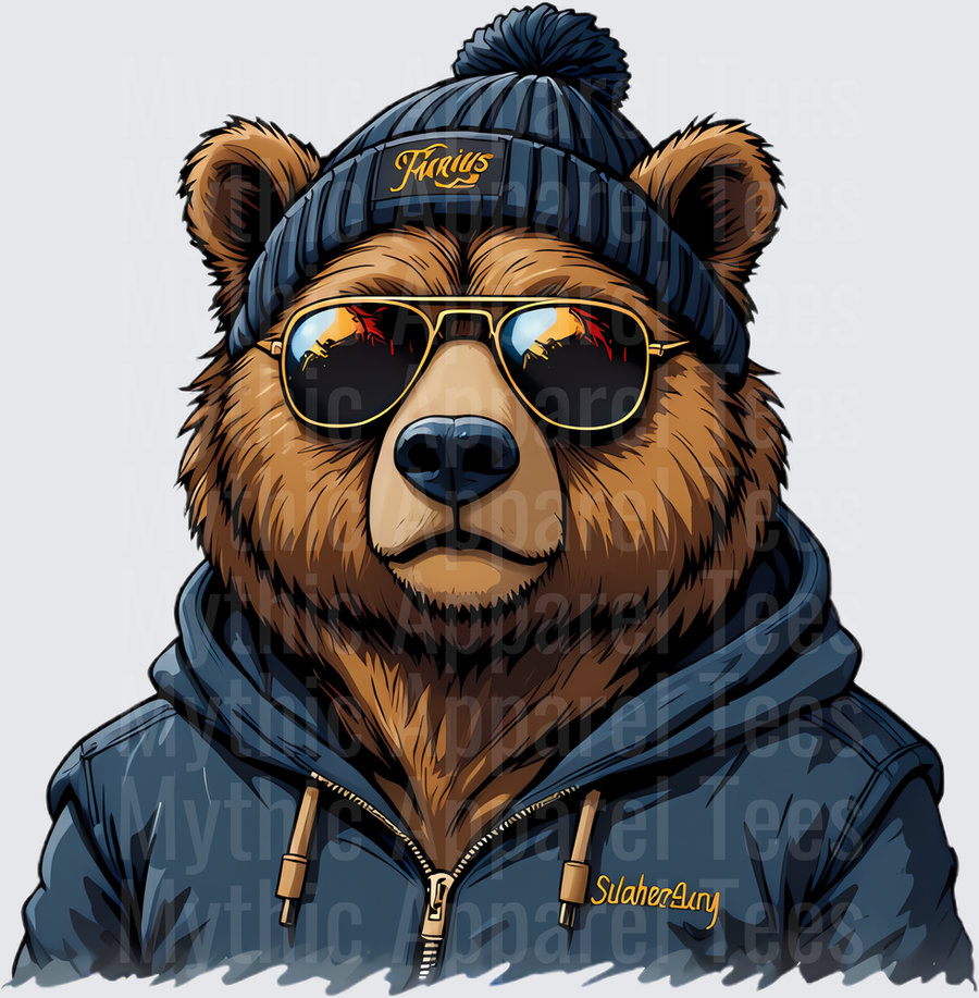 NFL Mascots Cool Grizzly Bear Aviator Shades Beanie Hoodie