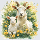 Farm Life and Farm Animals Watercolor Mother Goat and Kid with Yellow Wildflowers