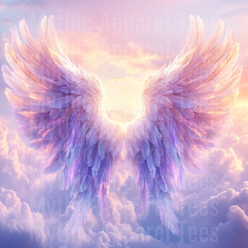 Angel Wings Glowing Purple Blue Ombre Feathers Heavenly Sky