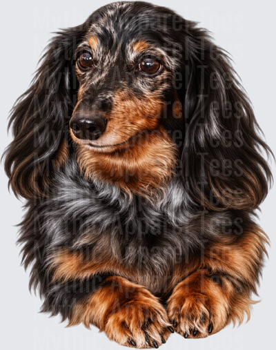 Long-Haired Dapple Dachshund Portrait with Soulful Brown Eyes