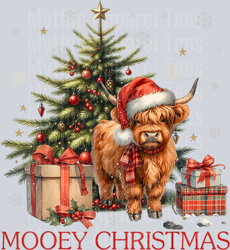 Mooey Christmas Santa Highland Cow Santa Xmas Tree Pajamas T-Shirt