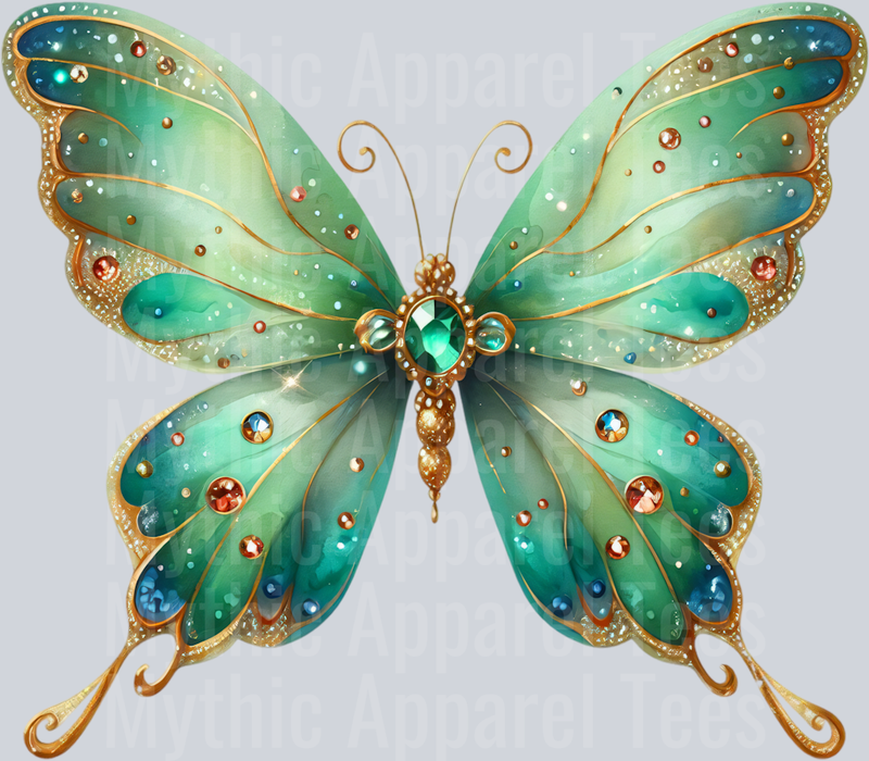 Green Emerald Gold Blue Watercolor butterfly DTF Butterfly Transfers
