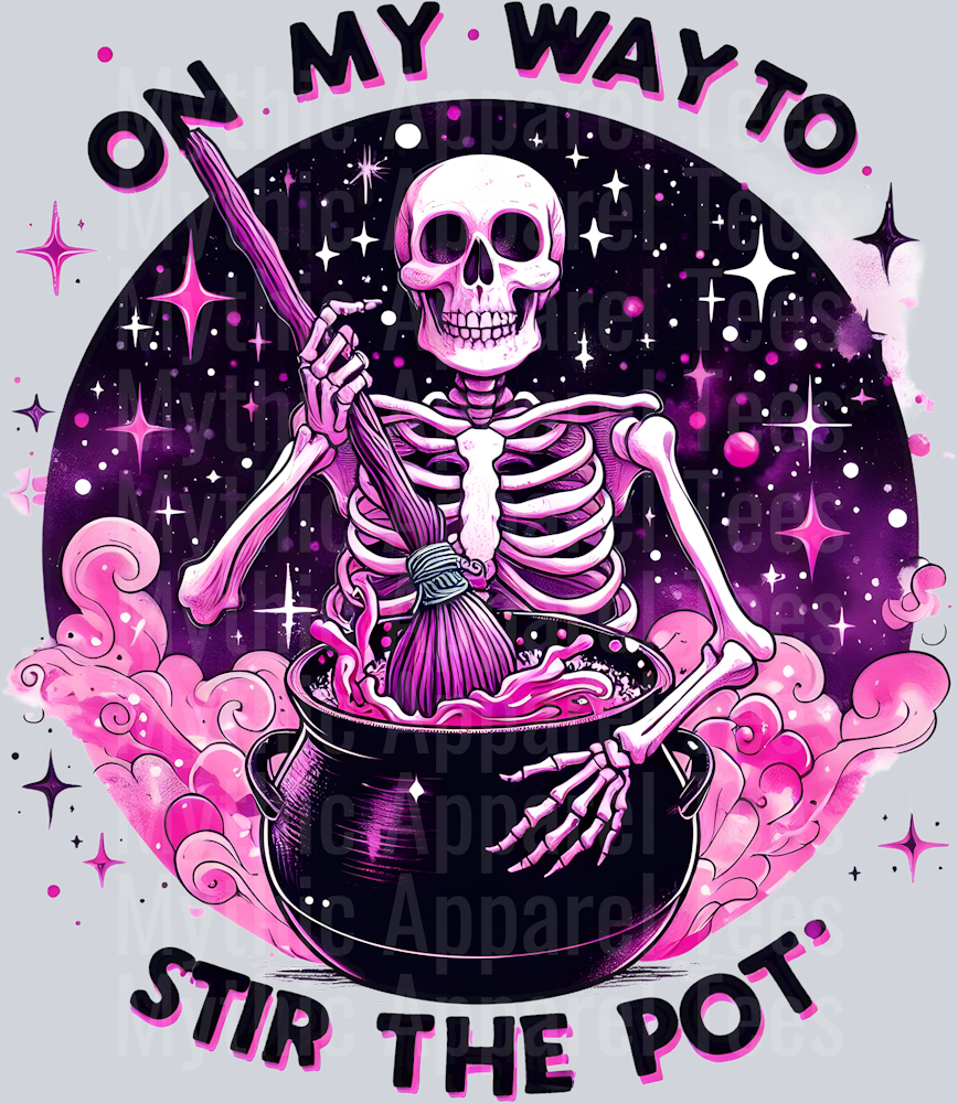 On my way to stir the pot skelly with kettle DTF Skull Transfers