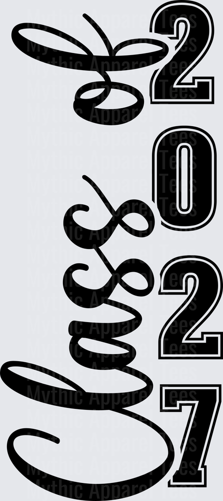 Class of 2027 Vertical Script and Bold Varsity Number Design