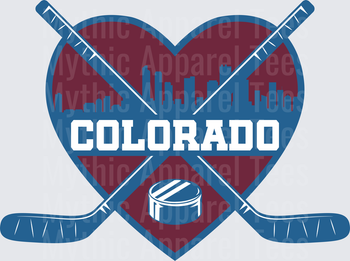 NHL Teams Colorado Hockey Heart Crossed Sticks City Skyline