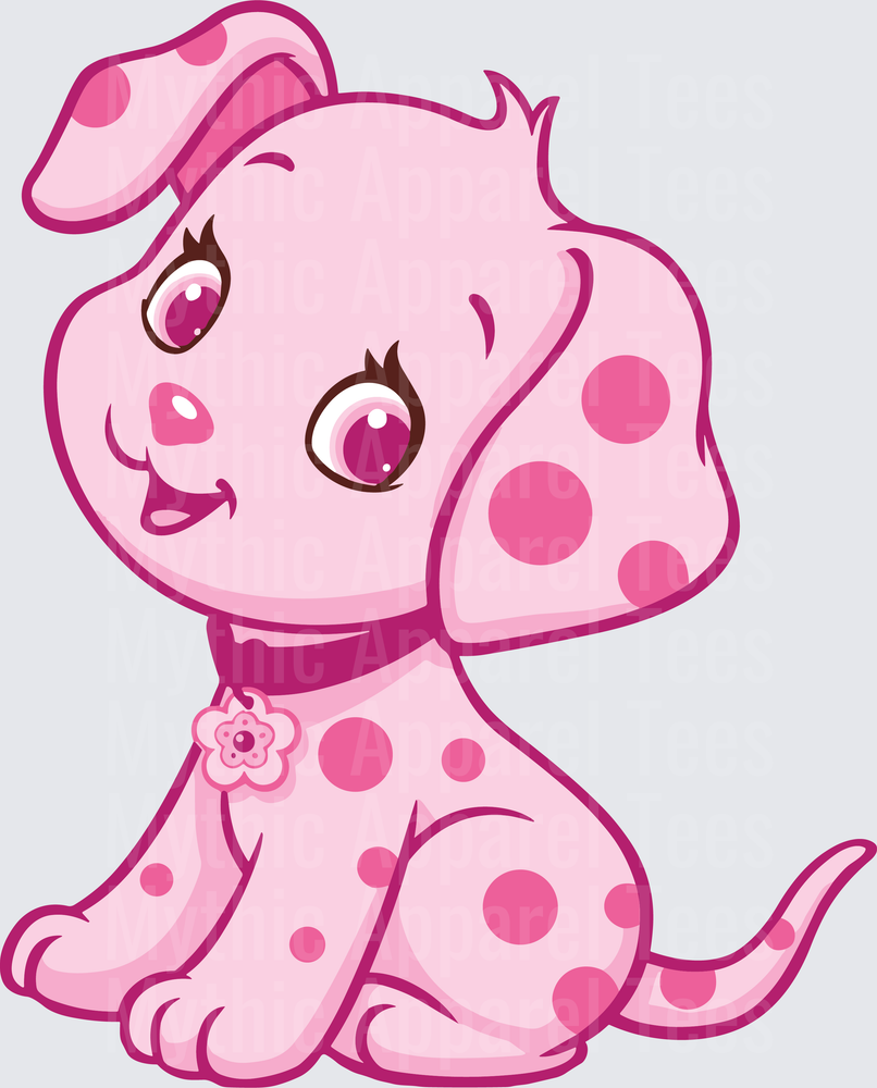 Strawberry Shortcake Custard Pink Polka Dot Puppy Sitting