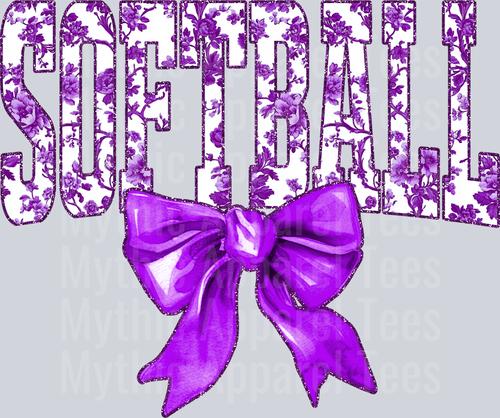 Purple Softball School Spirit & Sports College Font Floral Pattern
