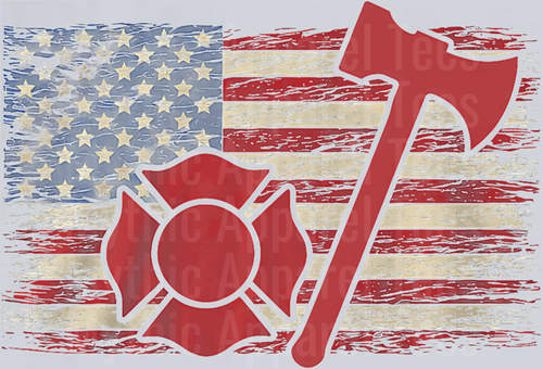 American Flag USA Tattered Firefighter Symbol and Axe DTF Firefighter Transfers