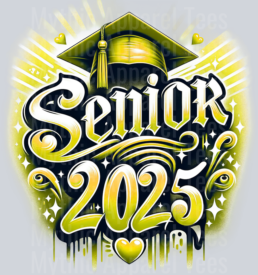 0037 Senior 2025 Airbrushed 4 YELLOW DTF 2025 Senior Graduation Transfers