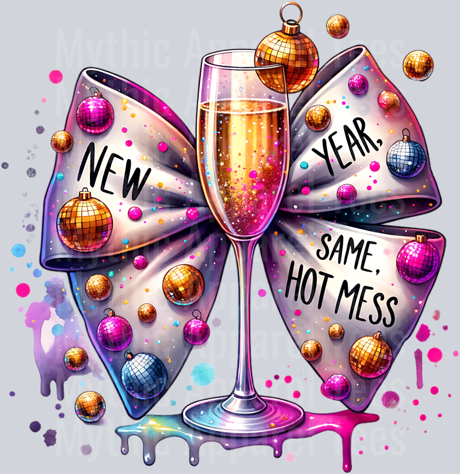 NEW YEAR SAME HOT MESS BOW WITH DISCO BALLS PNG