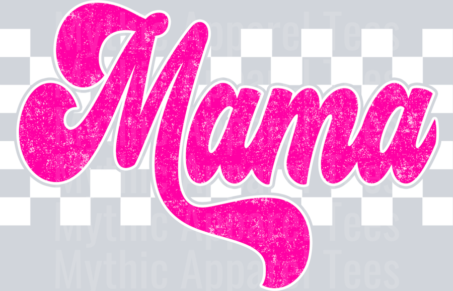 Pink Checkered Mama White