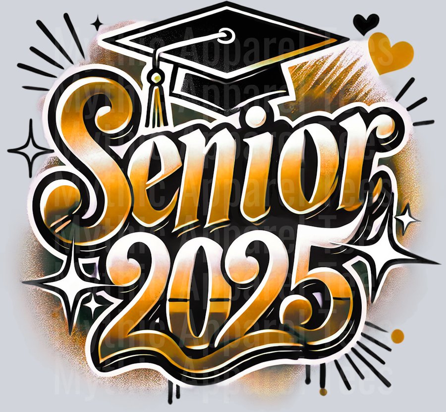 008 Senior 2025 Airbrushed Orange DTF 2025 Senior Graduation Transfers