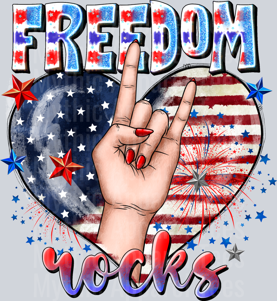 Freedom Rocks Stars and Stripes heart 4th of july DTF Patriotic Transfers