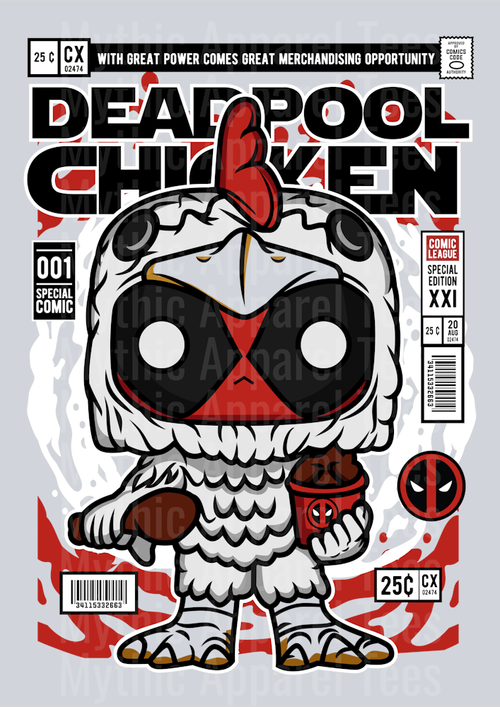 Deadpool Chicken Comic Book Cover STYLE DTF Pop Culture Transfers