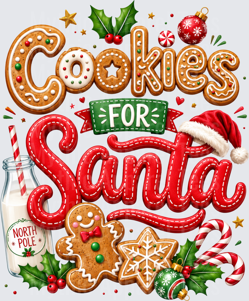 Cookies For Santa Gingerbread Letters North Pole Milk Bottle Candy Cane Holiday Christmas Design