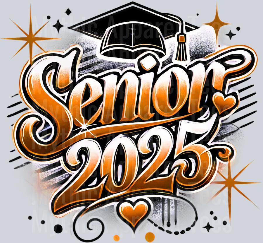 004 Senior 2025 Airbrushed Orange DTF 2025 Senior Graduation Transfers