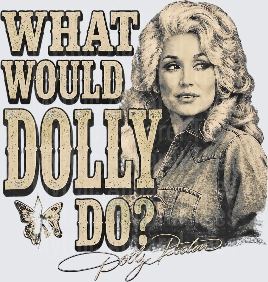 Dolly Parton What Would Dolly Do Vintage Portrait with Butterfly and Signature Graphic