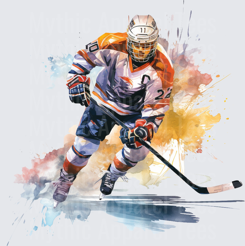 Ice Hockey Player Number 22 Watercolor Splash Art
