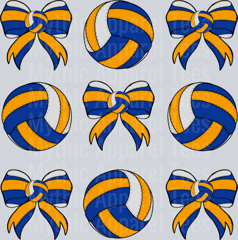 Volleyball and bow repeating pattern yellow blue white cute DTF Sports Transfers