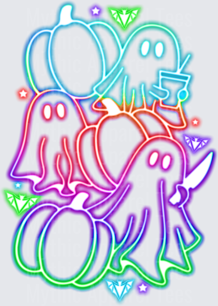 Halloween Neon Glow Ghosts and Pumpkins Cluster Design