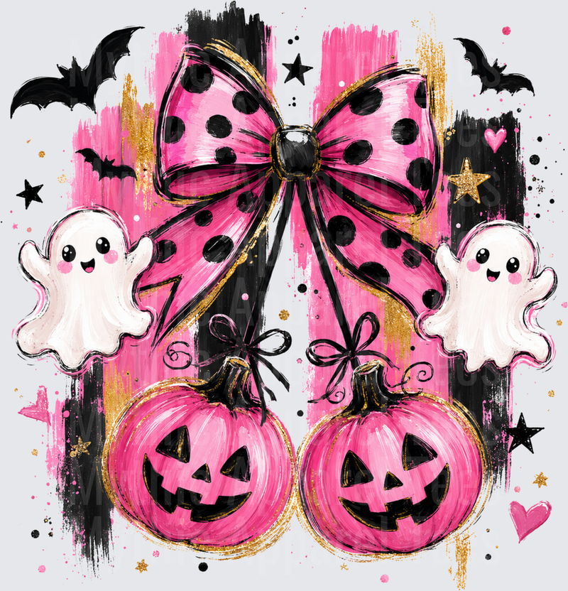 Halloween Pink Polka Dot Bow Ghosts Jack-O-Lanterns Bats