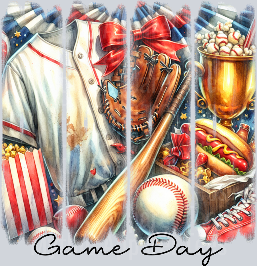 Brushstroke Baseball Bat and ball and bow with shirt DTF Baseball Transfers
