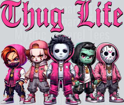 Chucky Jason Vorhees Michael Meyers Frankenstein Pennywise Pink Letters Girl style Halloween Horror movie DTF Thug Life Transfers