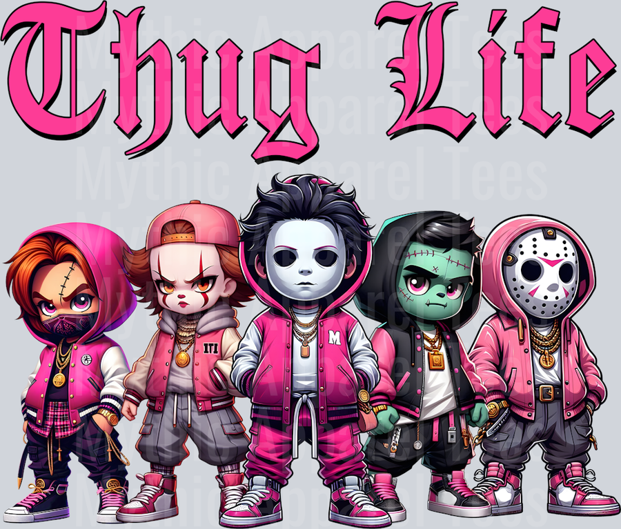 Chucky Jason Vorhees Michael Meyers Frankenstein Pennywise Pink Letters Girl style Halloween Horror movie DTF Thug Life Transfers