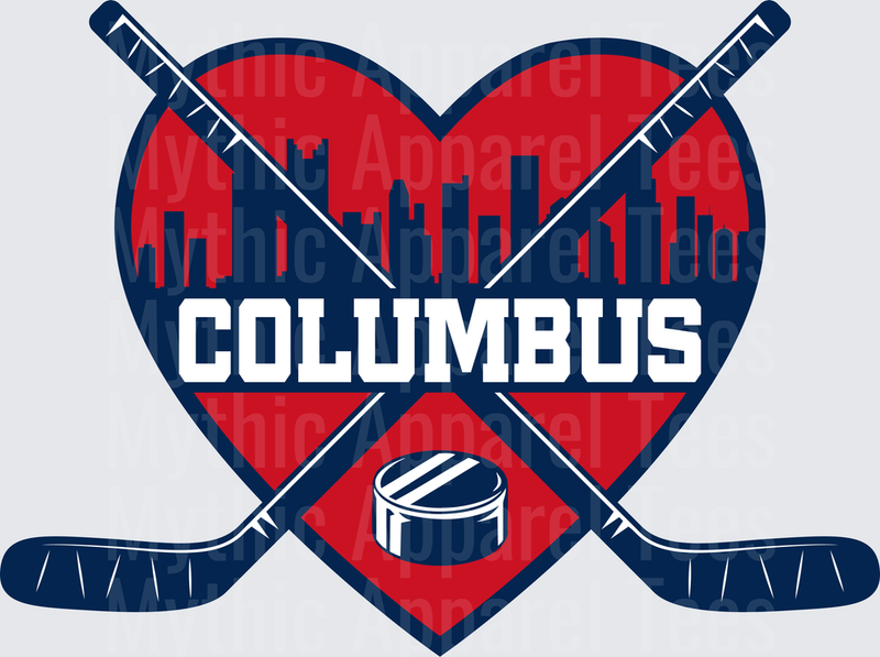 NHL Teams Columbus Blue Jackets Heart Skyline Crossed Sticks Puck