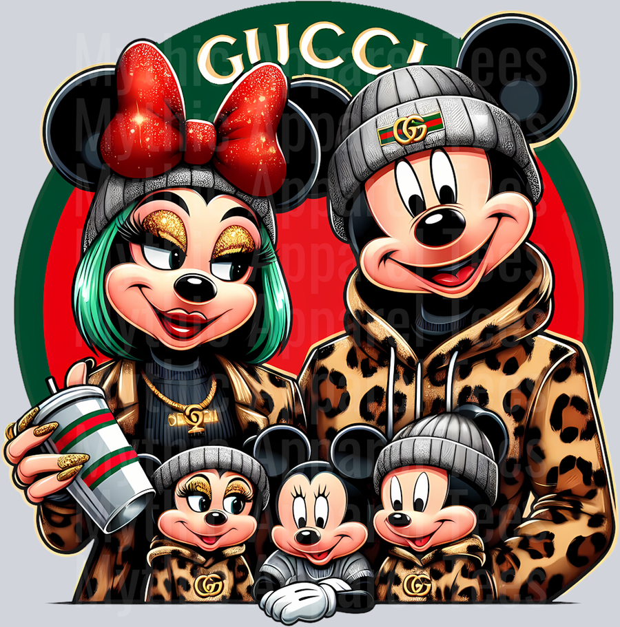 Mickey Minnie and 3 kids Leopard Print Disney DTF Gucci Mickey Transfers