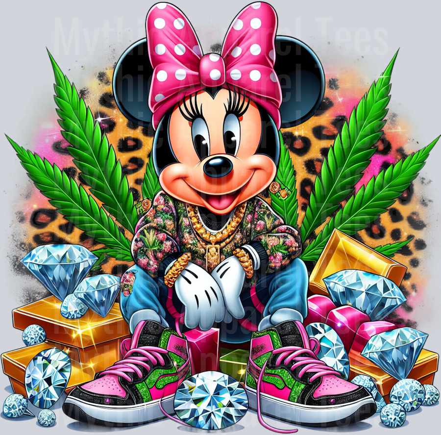 Minnie Mouse 8 Jewels Smoking Weed DTF Weed Transfers
