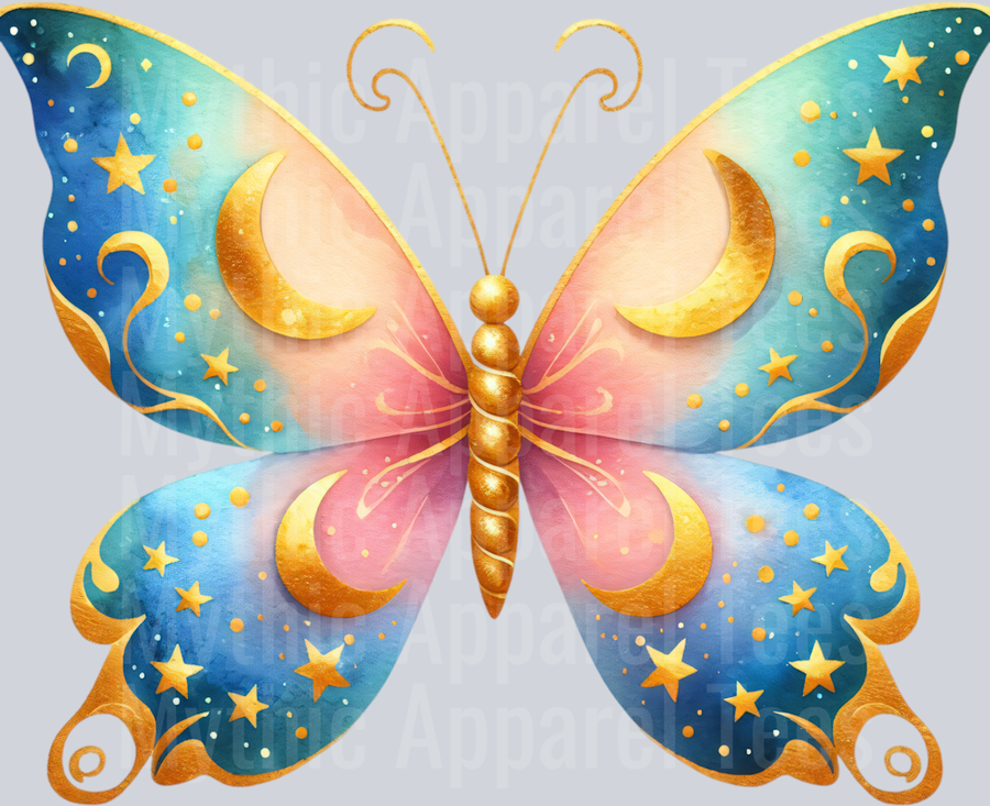 Gold blue green soft tone Watercolor butterfly DTF Butterfly Transfers