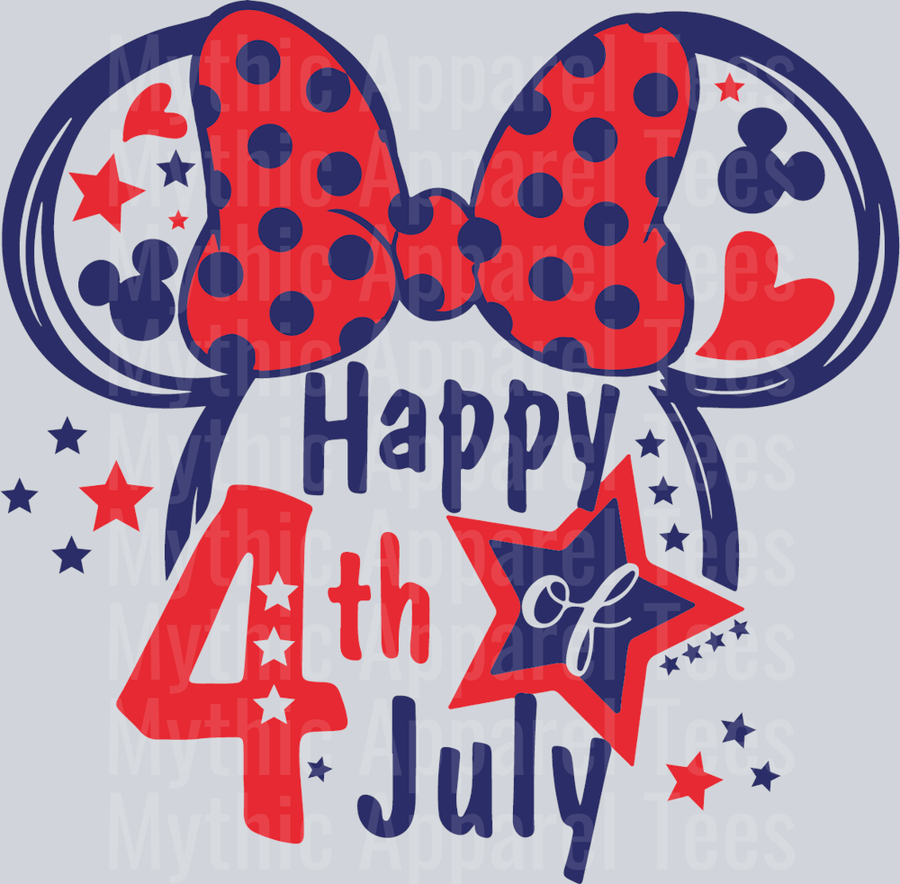 minnie ears Happy 4th of july Polka dots DTF Patriotic Disney Transfers