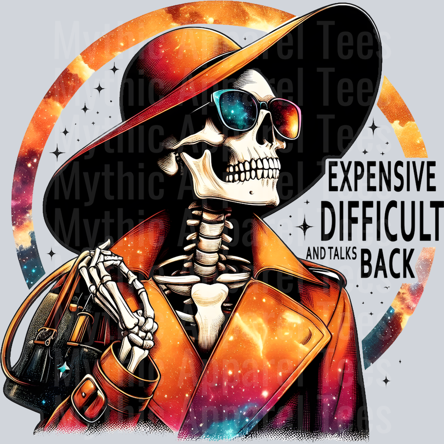 Expensive difficult and talks back skull with hat on DTF Skull Transfers