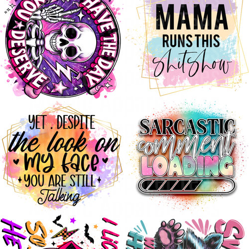 Funny Sayings assortment GANG SHEET 10 FULL SIZE IMAGES