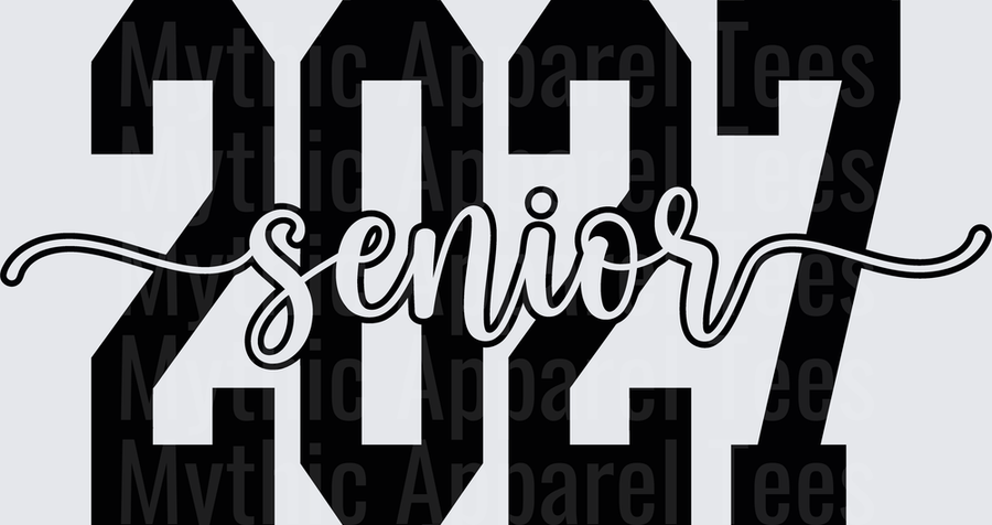 Senior 2027 Bold Block Numbers with Cursive Script Overlay
