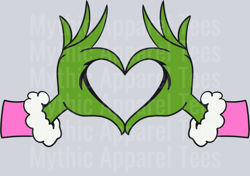 Grinch Heart Hands DTF Grinch Transfers