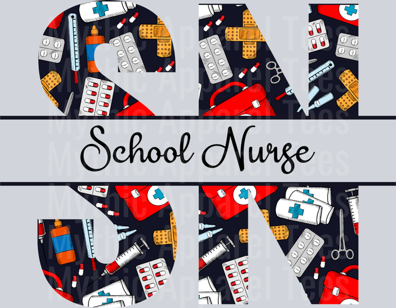 School Nurse SN Red White Black Colors DTF Nurse Transfers