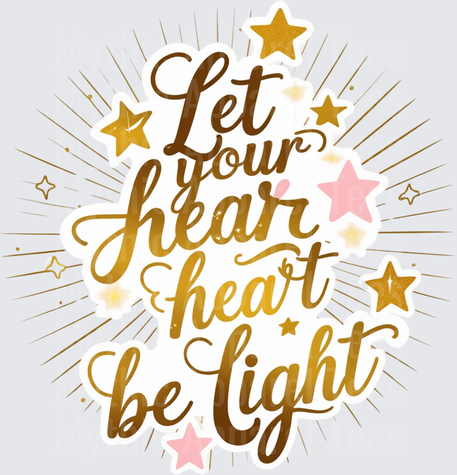 Christmas Let Your Heart Be Light Gold Script Stars Design
