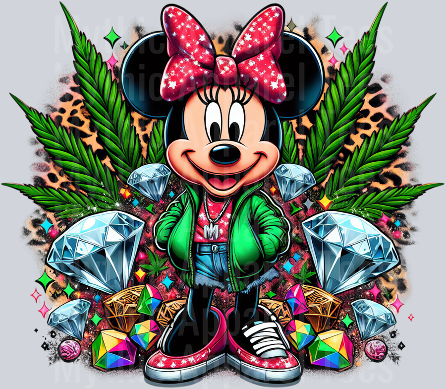 Minnie Mouse 3 Weed Plant Cheeta Print Jewels Smoking Weed DTF Weed Transfers