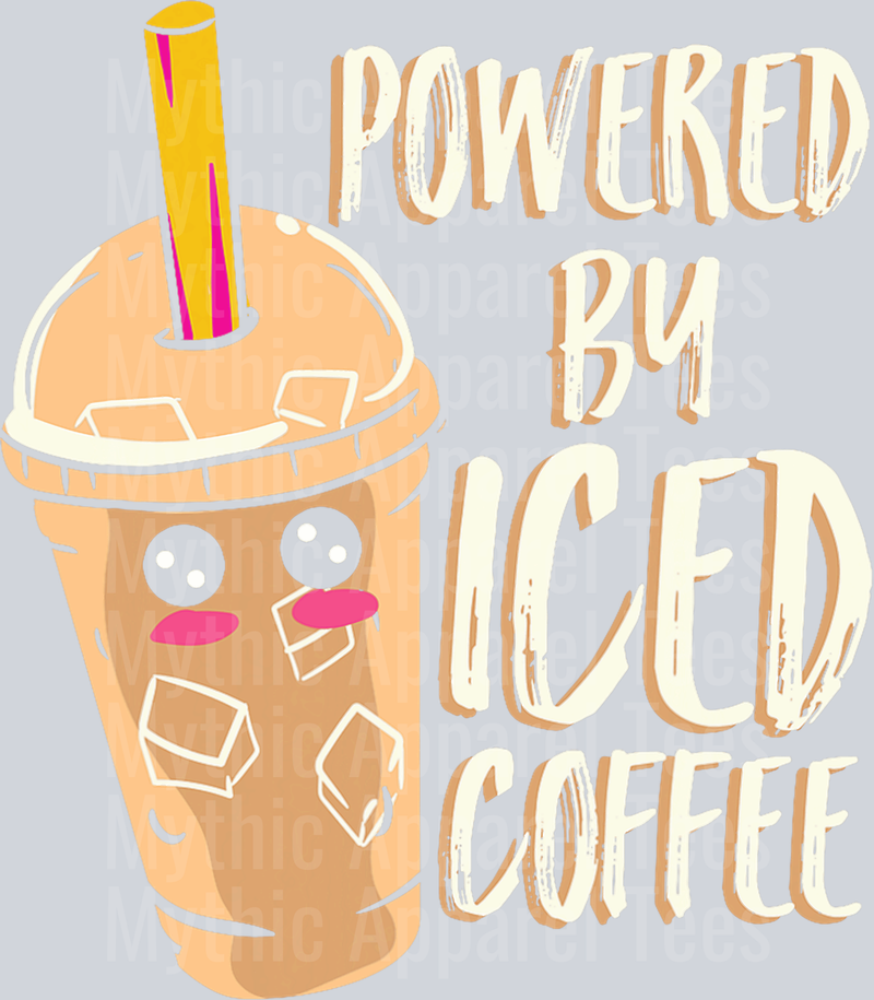 powered by iced coffee eyes with ice cubes on cups DTF Coffee Transfers