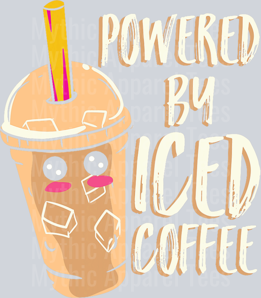 powered by iced coffee eyes with ice cubes on cups DTF Coffee Transfers