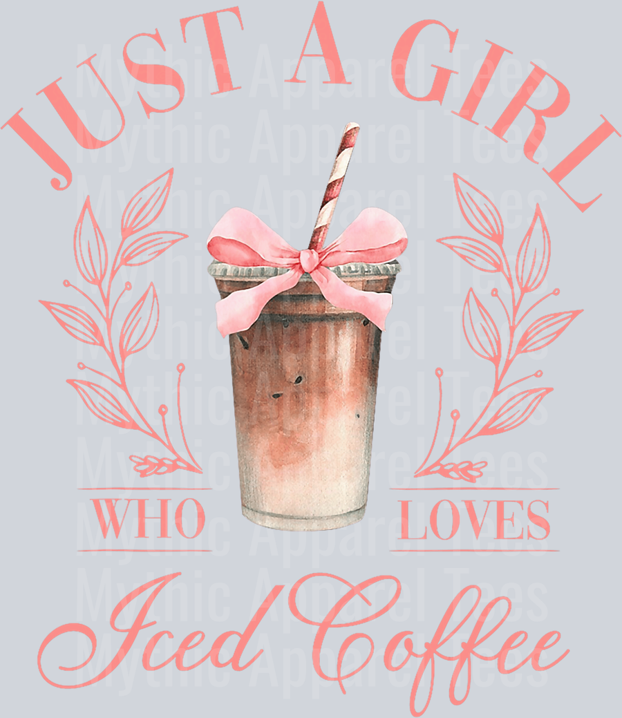 Just a girl who loves iced coffee pink with pink bows and wreaths DTF Coffee Transfers