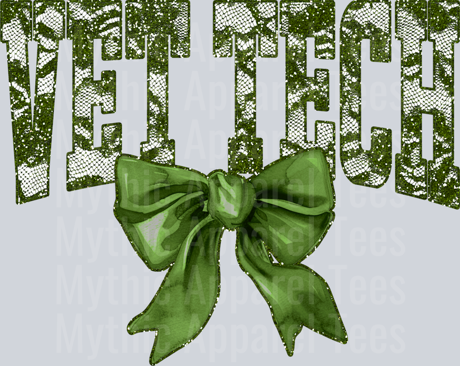 Olive Green Lace Vet Tech St Patrick's Day College Font Floral and shamrock pattern