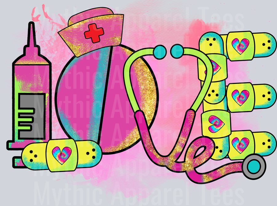 Love Nursing neon colors DTF Nurse Transfers