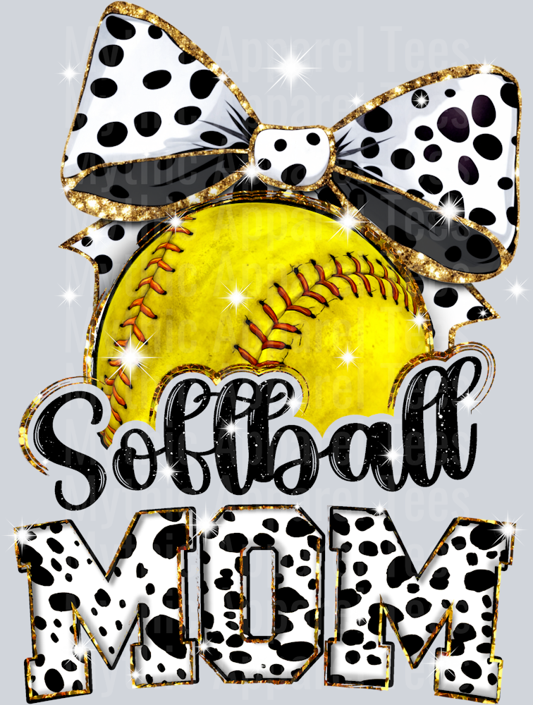 Softball mom with spot bow and yellow ball cute DTF Sports Transfers