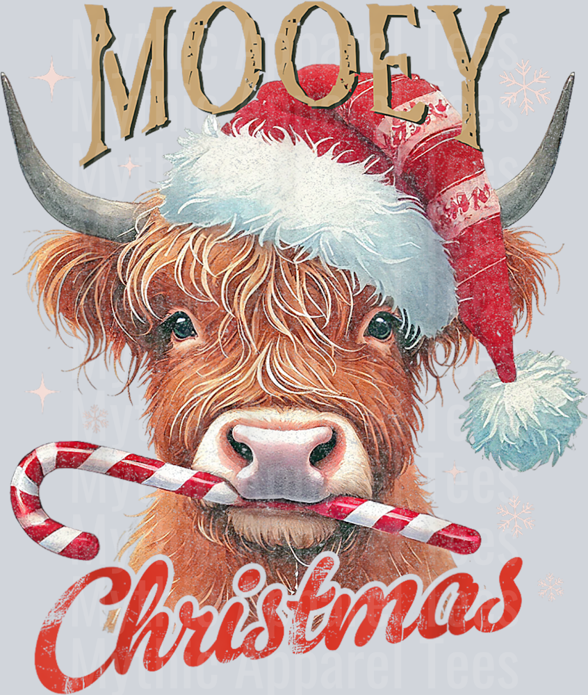 Mooey Christmas Highland Cow Design Xmas Cow Lover Funny T-Shirt