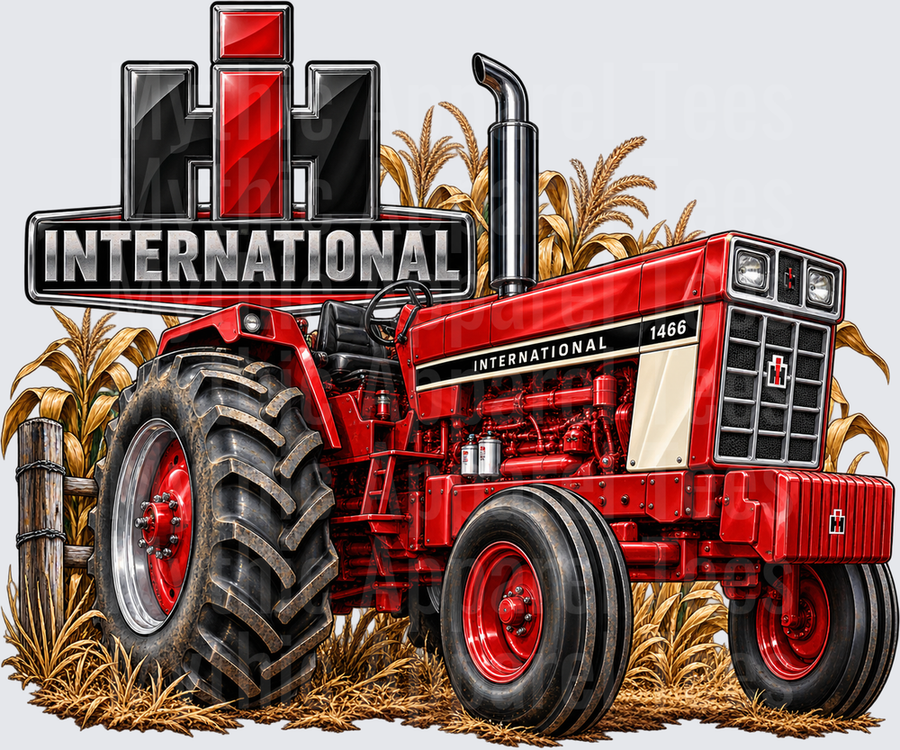 Tractors International Harvester 1466 Red Classic Farm Tractor Surrounded by Corn Stalks with IH Logo
