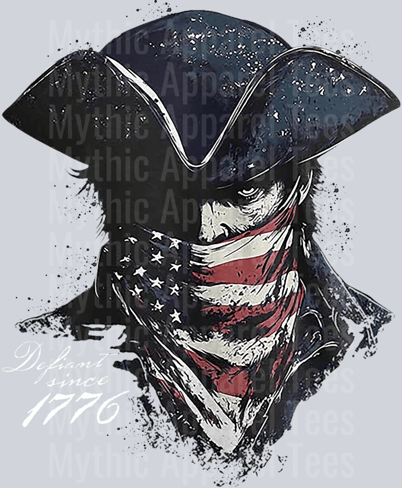 American Patriot with 1776 written and amercian flag bandanna DTF Patriotic Transfers